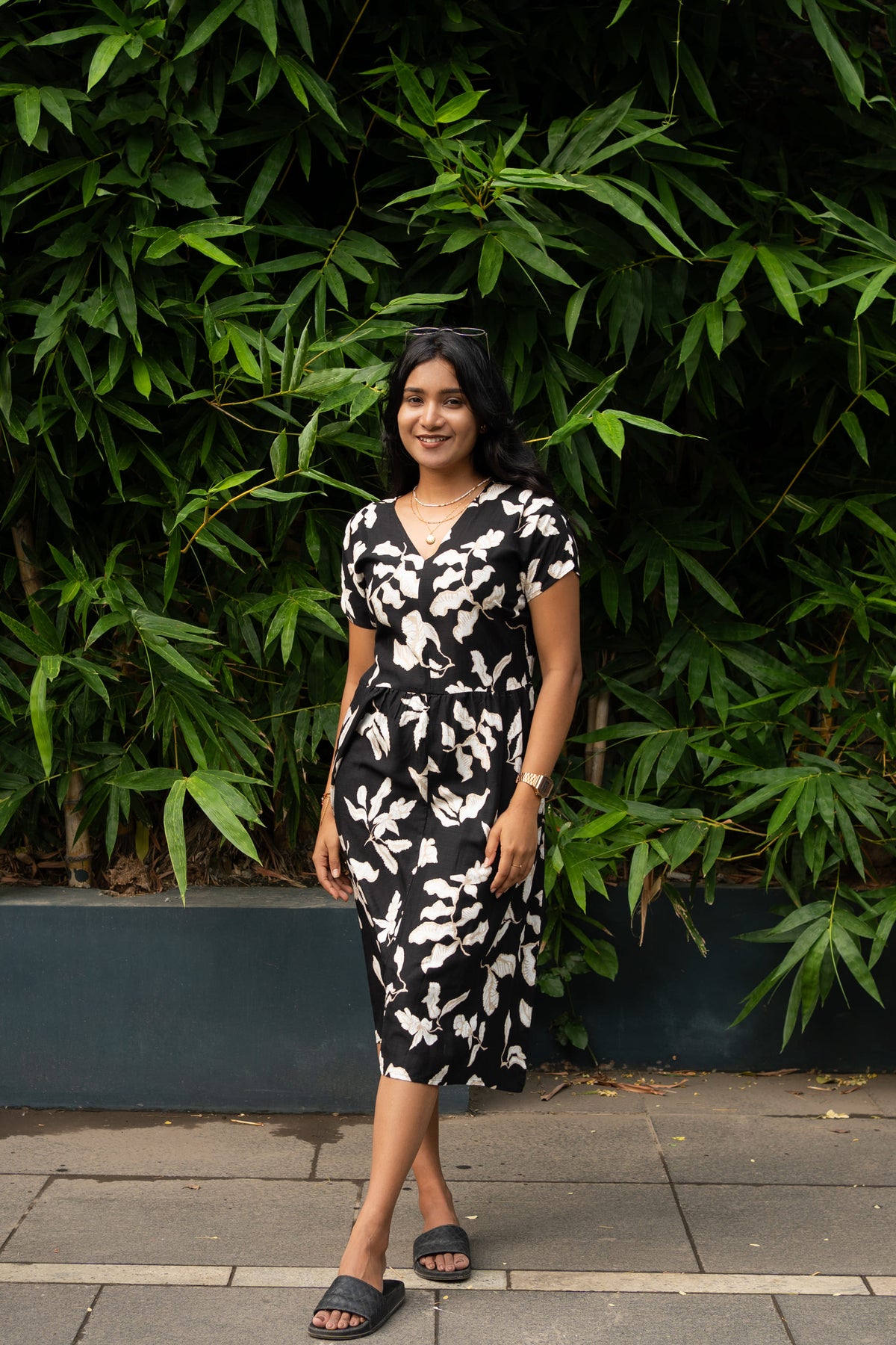 Black Floral Slip on dress