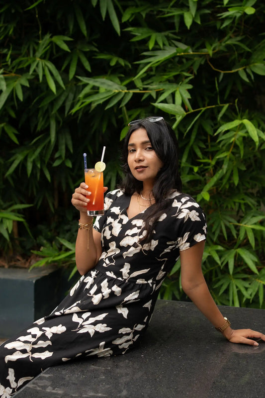 Black Floral Slip on dress