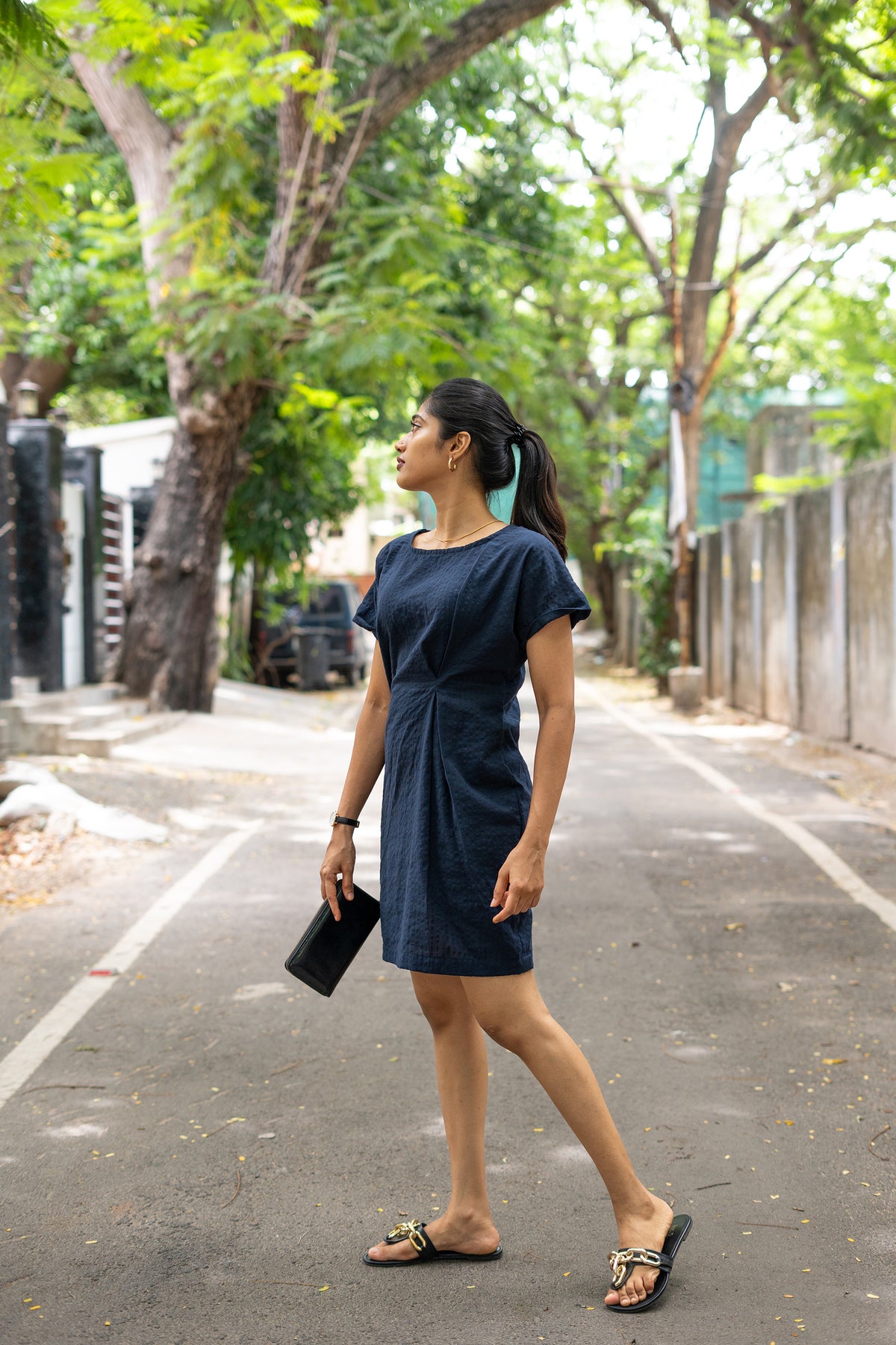 Blue slip - on Cambric cotton dress