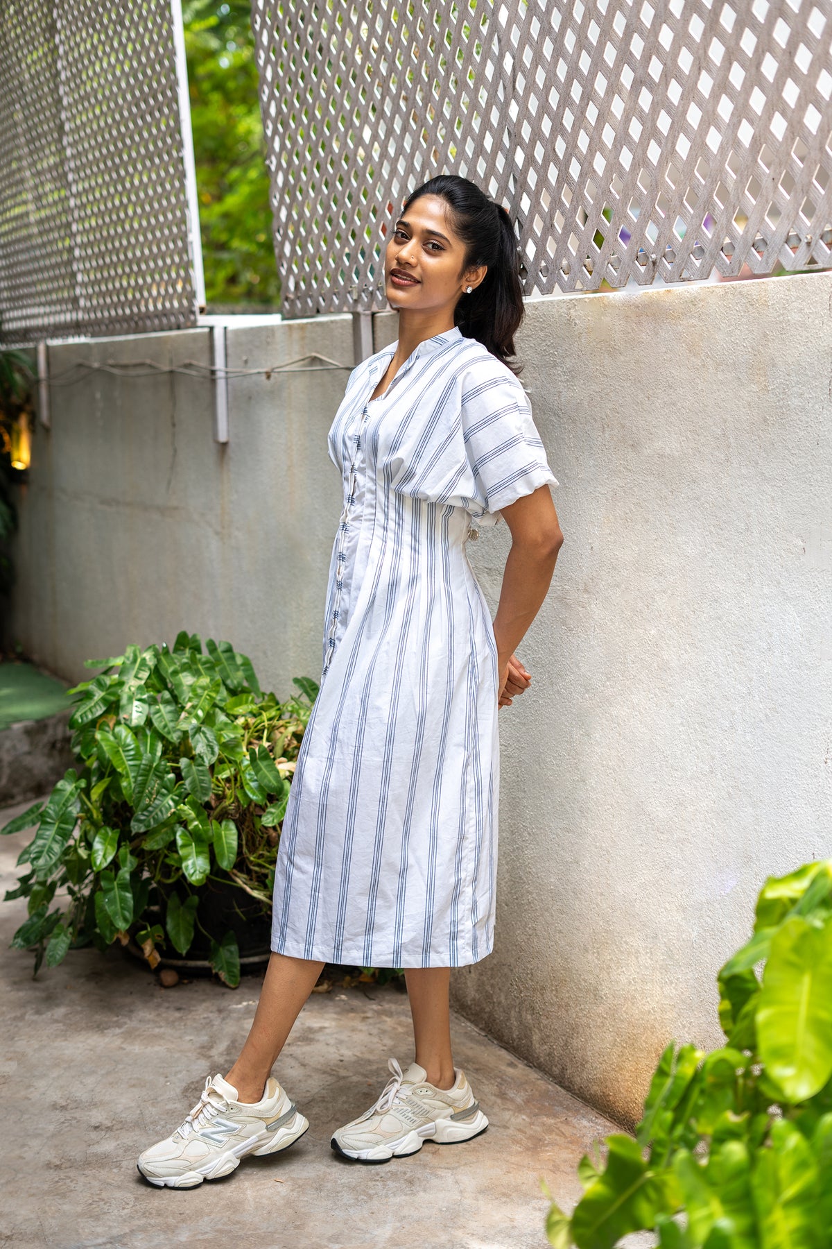 White with Blue Stripe Cotton Dress